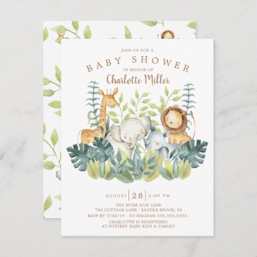 Oerwoud Dieren Neutraal Baby shower Kaart (Voorkant / Achterkant)
