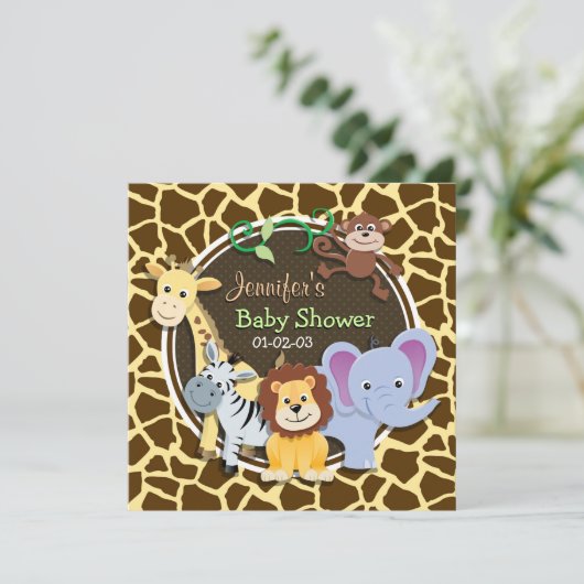 Oerwoud Dieren op Bruine Giraffe Dierenprint Kaart (Staand voorkant)