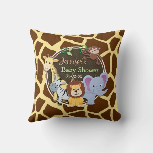 Oerwoud Dieren op Bruine Giraffe Dierenprint Kussen (Achterkant)