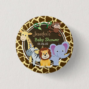 Oerwoud Dieren op Bruine Giraffe Dierenprint Ronde Button 3,2 Cm