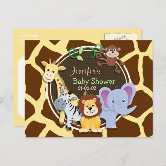 Oerwoud Dieren op Bruine Giraffe Dierenprint Uitnodiging Briefkaart (Voorkant / Achterkant)