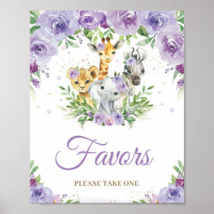 Oerwoud Dieren Paars Floral Baby shower Favor Poster