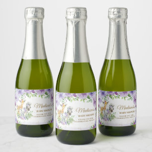Oerwoud Dieren Paars Floral Baby shower Favor Sparkling Wijnetiket
