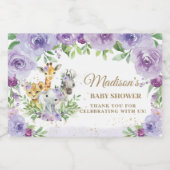 Oerwoud Dieren Paars Floral Baby shower Favor Sparkling Wijnetiket (Enkel label)