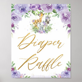 Oerwoud Dieren Paars Floral Diaper Raffle Sign Poster