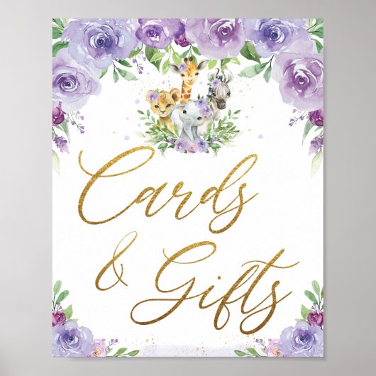 Oerwoud Dieren Paarse Kaarten van flora en fauna Poster (Voorkant)