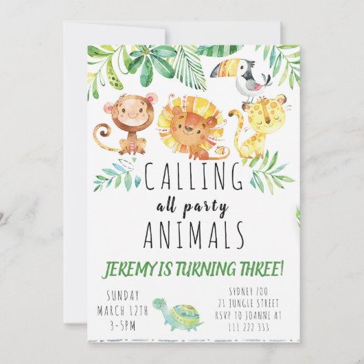 Oerwoud dieren partijuitnodiging kaart (Voorkant)