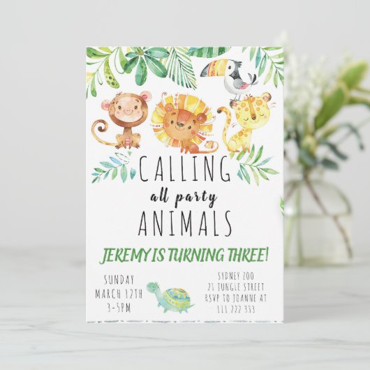 Oerwoud dieren partijuitnodiging kaart (Staand voorkant)