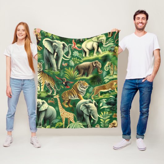  Oerwoud Dieren Patroon Fleece Deken (In situ)