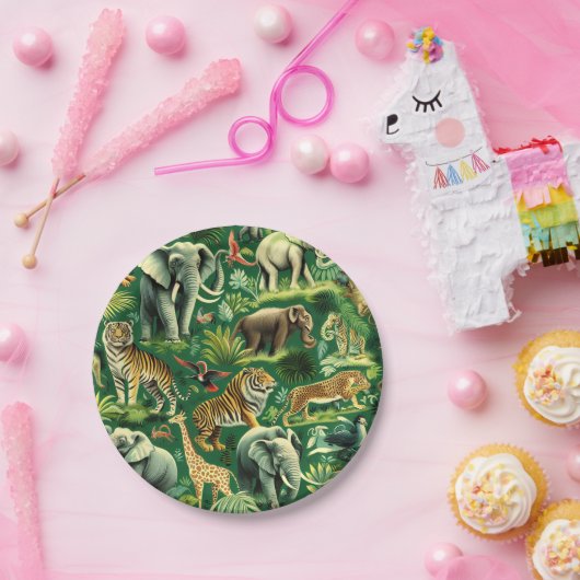  Oerwoud Dieren Patroon Papieren Bordje (Feest)