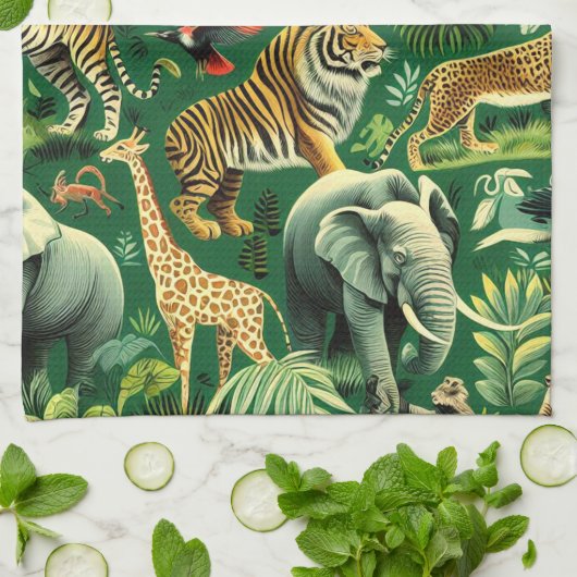  Oerwoud Dieren Patroon Theedoek (Gevouwen)