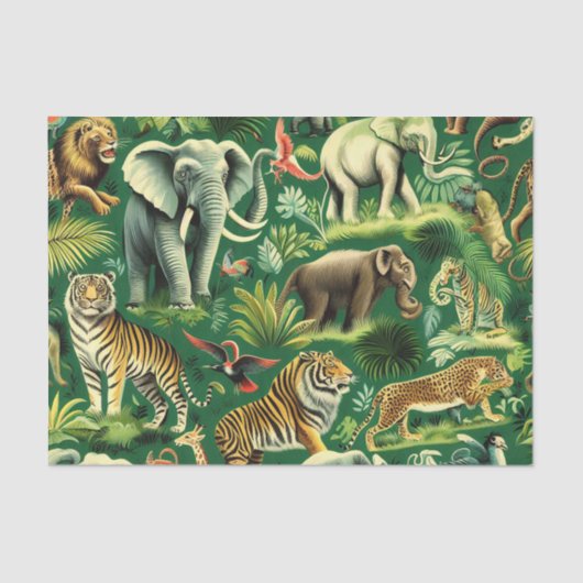 Oerwoud Dieren Patroon Tissuepapier (Voorkant)