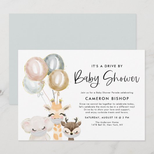 Oerwoud dieren Quarantine Drive by Baby shower Kaart (Voorkant / Achterkant)