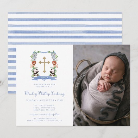 Oerwoud Dieren Rest Foto Baptisme Uitnodiging (Voorkant / Achterkant)