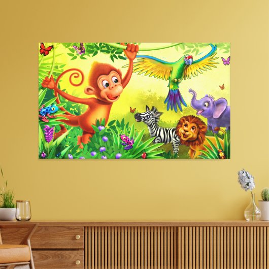 Oerwoud dieren reusachtig kind in slaapkamer canvas afdruk (Insitu (Woonkamer))