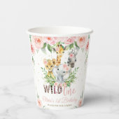 Oerwoud Dieren Roze Bloemen 1e Verjaardag Wild One Papieren Bekers (Achterkant)