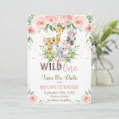 Oerwoud Dieren Roze Bloemen Save the Date Kaart (Staand voorkant)