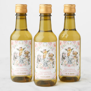 Oerwoud Dieren Roze Blush Bloemen Favors Wijn Etiket