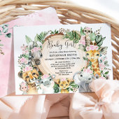 Oerwoud Dieren Roze Blush Floral Baby Girl Shower Kaart