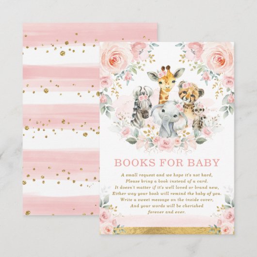 Oerwoud Dieren Roze Blush Floral Books voor Baby Informatiekaartje (Voorkant / Achterkant)
