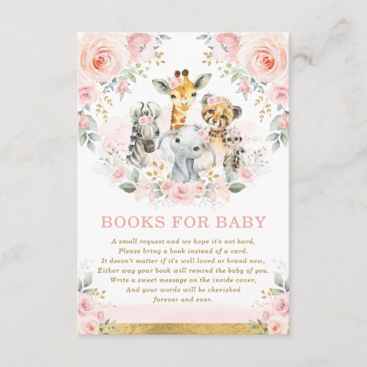 Oerwoud Dieren Roze Blush Floral Books voor Baby Informatiekaartje (Voorkant)