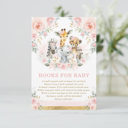 Oerwoud Dieren Roze Blush Floral Books voor Baby Informatiekaartje (Staand voorkant)