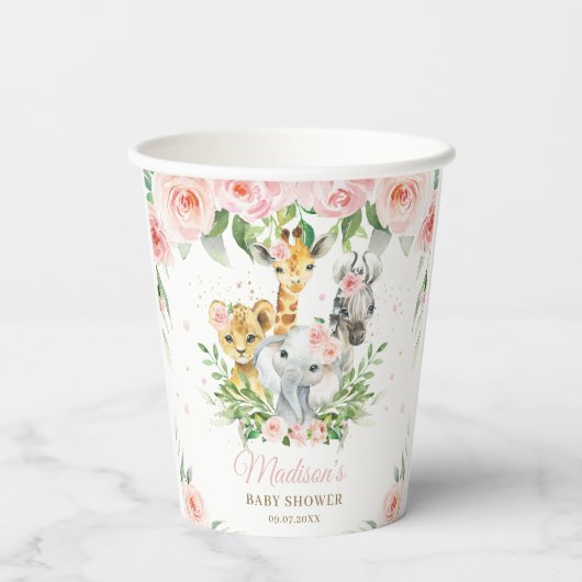 Oerwoud Dieren Roze Florence Baby shower Birthday Papieren Bekers (Achterkant)