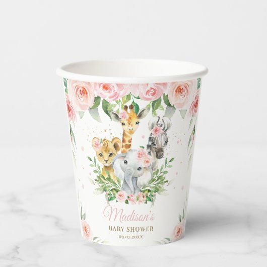Oerwoud Dieren Roze Florence Baby shower Birthday Papieren Bekers (Voorkant)