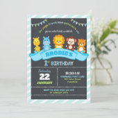 Oerwoud Dieren Safari 1e verjaardag Uitnodigingen (Staand voorkant)