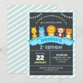 Oerwoud Dieren Safari 1e verjaardag Uitnodigingen (Voorkant / Achterkant)