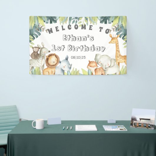 Oerwoud dieren Safari 1e verjaardag Welkomstfeest Spandoek (Beurs)