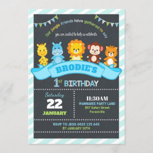 Oerwoud Dieren Safari 1st Birthday Invitation Boy Kaart