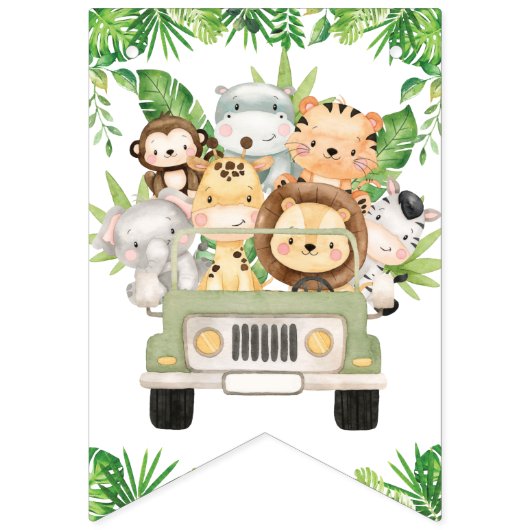 Oerwoud Dieren Safari 1ste verjaardag Foto Milesto Vlaggetjes (Eerste vlag)