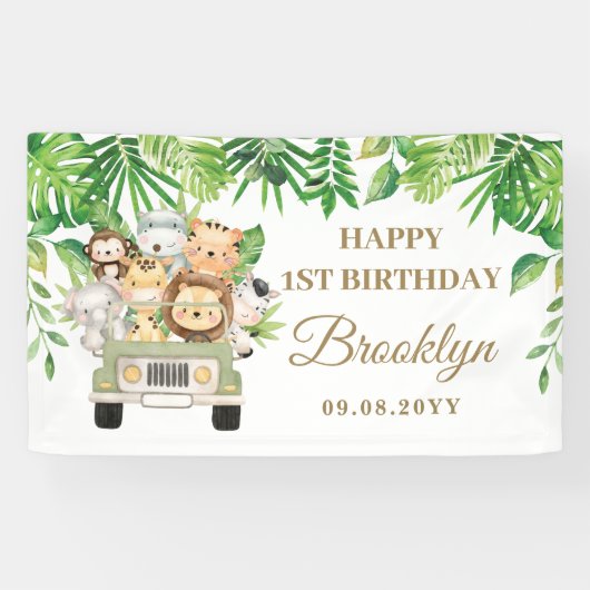 Oerwoud Dieren Safari Adventure Car Party Backdrop Spandoek (Horizontaal)