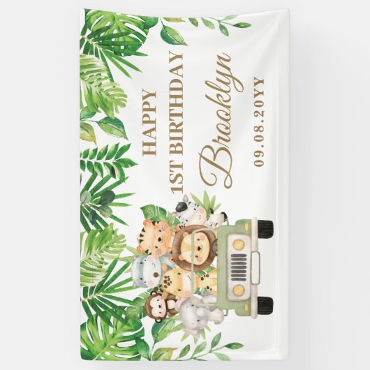 Oerwoud Dieren Safari Adventure Car Party Backdrop Spandoek (Verticaal)