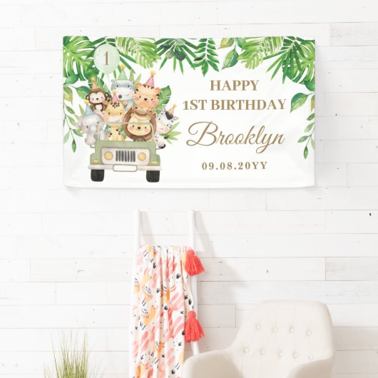 Oerwoud Dieren Safari Auto Avontuur Partij Achterg Spandoek (Insitu)