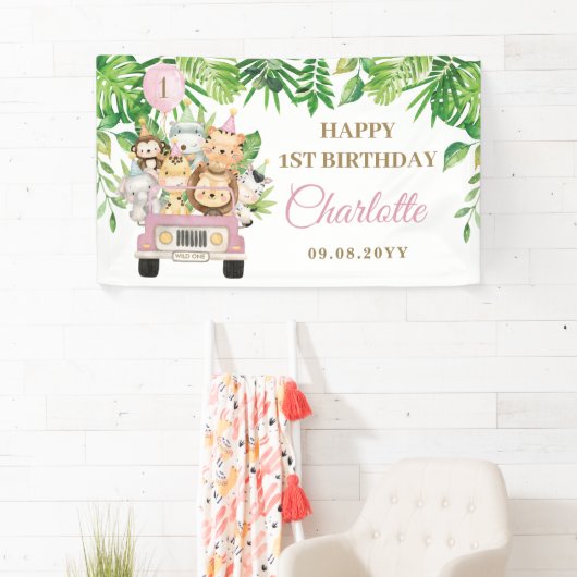 Oerwoud Dieren Safari Auto Avontuur Partij Achterg Spandoek (Insitu)