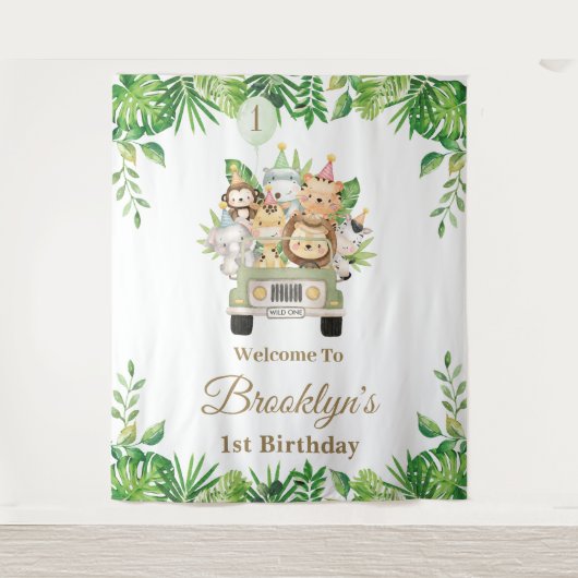 Oerwoud Dieren Safari Auto Avontuur Partij Achterg Wandkleed (Voorkant)