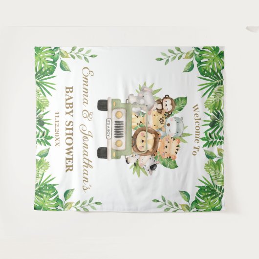 Oerwoud Dieren Safari Auto Baby shower Achtergrond Wandkleed (Voorkant (horizontaal))