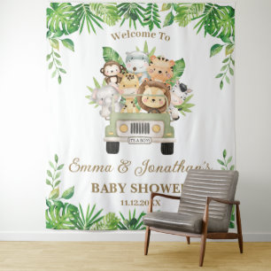 Oerwoud Dieren Safari Auto Baby shower Achtergrond Wandkleed