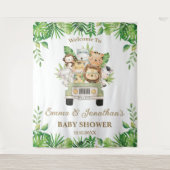 Oerwoud Dieren Safari Auto Baby shower Achtergrond Wandkleed (Voorkant)