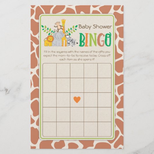 Oerwoud Dieren Safari Baby shower Bingo Game Flyer (Voorkant)