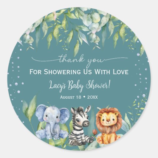 Oerwoud Dieren Safari Baby shower Ronde Sticker (Voorkant)