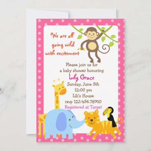Oerwoud Dieren Safari Baby Shower-uitnodigingen Kaart (Voorkant)