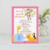 Oerwoud Dieren Safari Baby Shower-uitnodigingen Kaart (Staand voorkant)