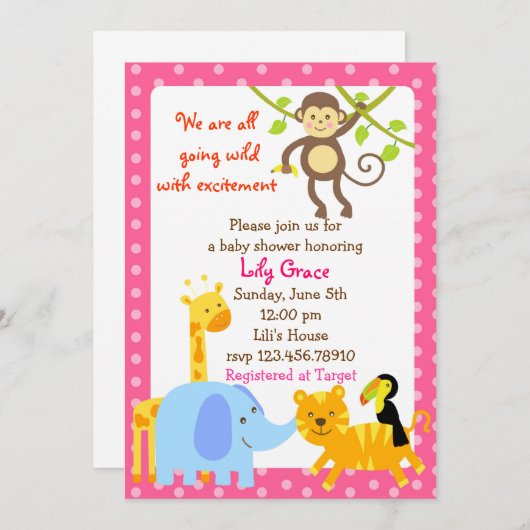 Oerwoud Dieren Safari Baby Shower-uitnodigingen Kaart (Voorkant / Achterkant)