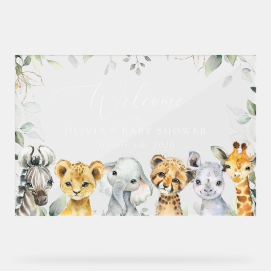 Oerwoud dieren, safari, Baby shower welkom Acryl Bord (Voorkant)