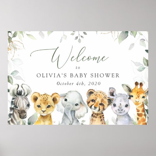 Oerwoud dieren, safari, Baby shower welkom Poster (Voorkant)