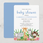 Oerwoud Dieren Safari Blue Baby shower Invitation Kaart (Voorkant / Achterkant)