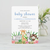 Oerwoud Dieren Safari Blue Baby shower Invitation Kaart (Staand voorkant)